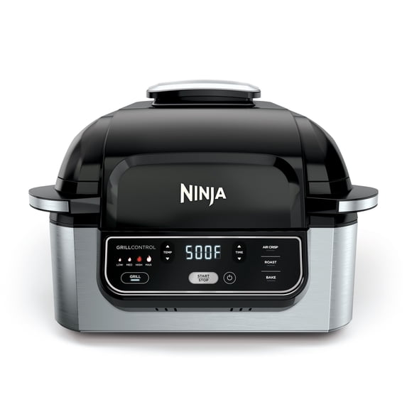 Ninja AG300 4-in-1 Indoor Grill & Air Fryer, Smokeless, 4-Qt, 100 Sq In Grill Area, Black/Stainless