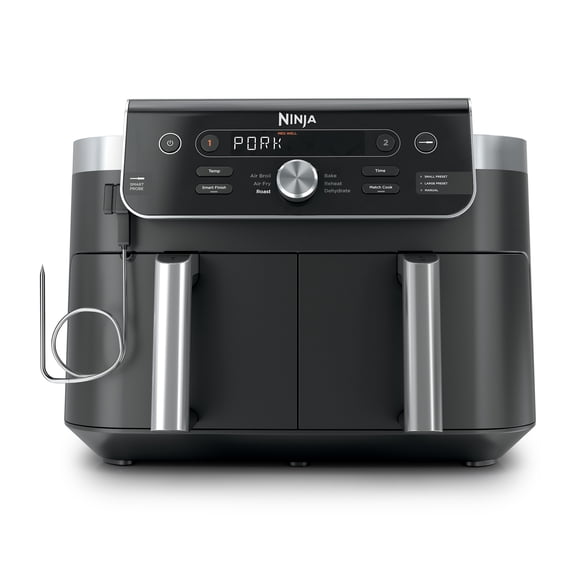 Representative product-family photo: Ninja Foodi Air Fryer 10-Qt, 2 DualZone Baskets, 4-in-1, Smart Finish, Cook 2 Foods at Once, DZ950, Price. Pictured option and availability are unverified.