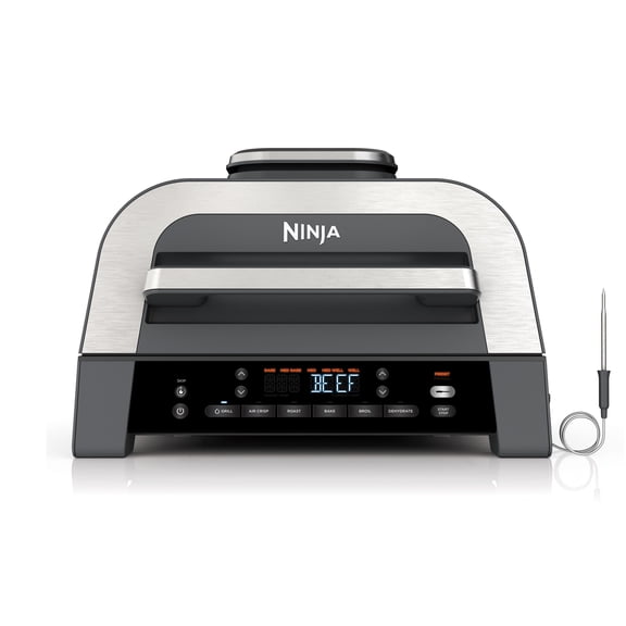 Ninja Foodi Smart XL 6-in-1 Indoor Grill with Air Fry, Roast, Bake, Broil, & Dehydrate, Foodi Smart Thermometer, 2nd Generation, Black/Silver DG551