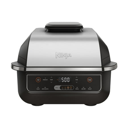 Ninja - Foodi 6-in-1 Countertop Indoor Grill with 4-quart Air Fryer, Roast, Bake, Broil, Dehydrate - Black/Stainless Steel