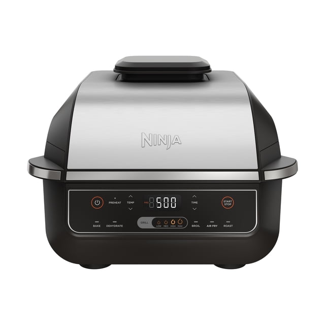 Ninja Foodi 4-Serving Electric Indoor Grill & Air Fryer, 6-in-1 Grill & Air Fryer, Roast, Bake, Broil & Dehydrate, EG201, Black
