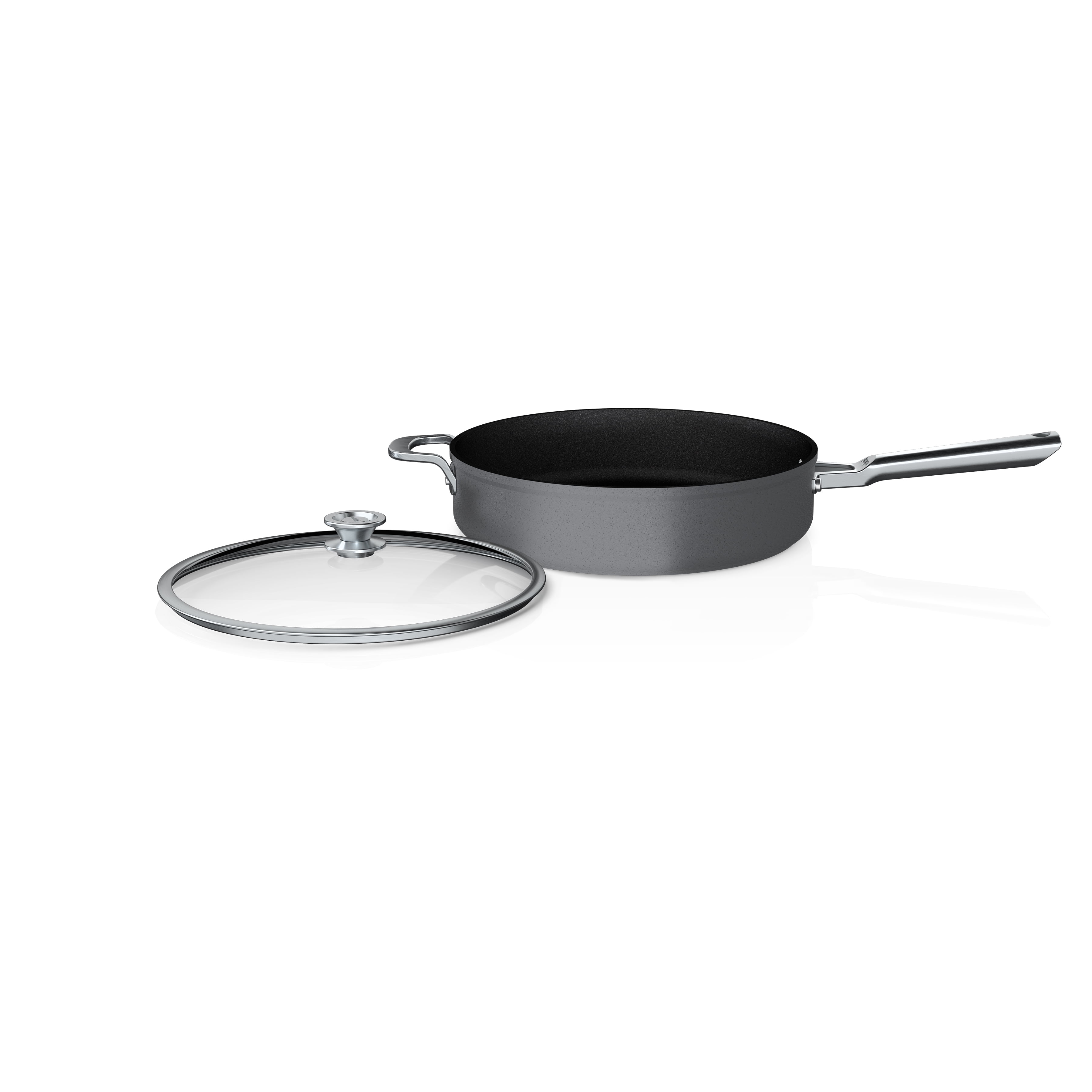 Slate Grey Aluminum and Stainless Steel 5-Quart Sauté Pan with Glass Lid