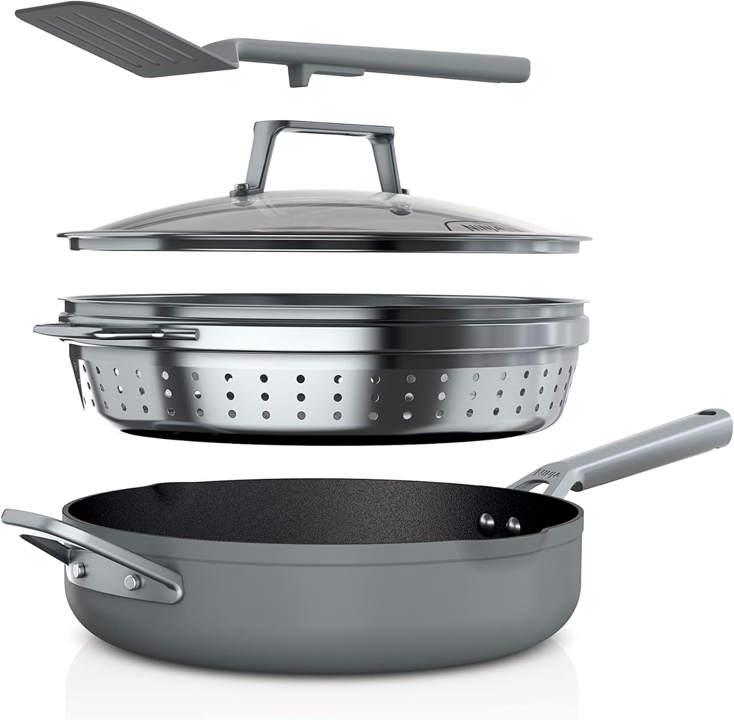 Ninja NeverStick PossiblePan, Premium Set with 4-Quart Capacity Pan, Steamer/Strainer Basket, Glass Lid & Integrated Spatula