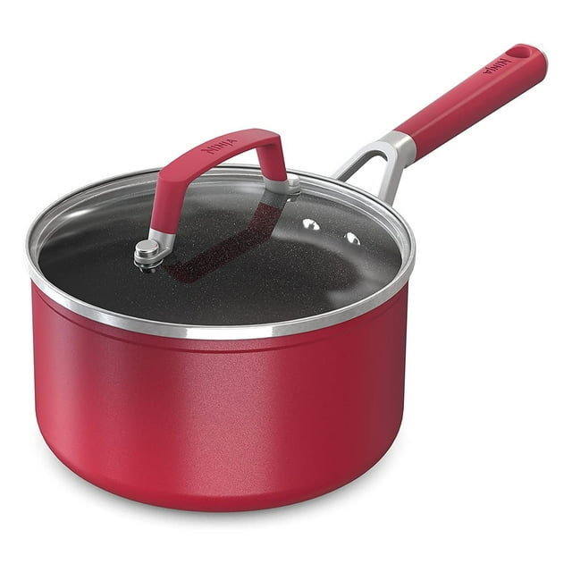 Ninja Foodi NeverStick 2.5 Quart Oven Safe Saucepan, Crimson Ideal for Cooking
