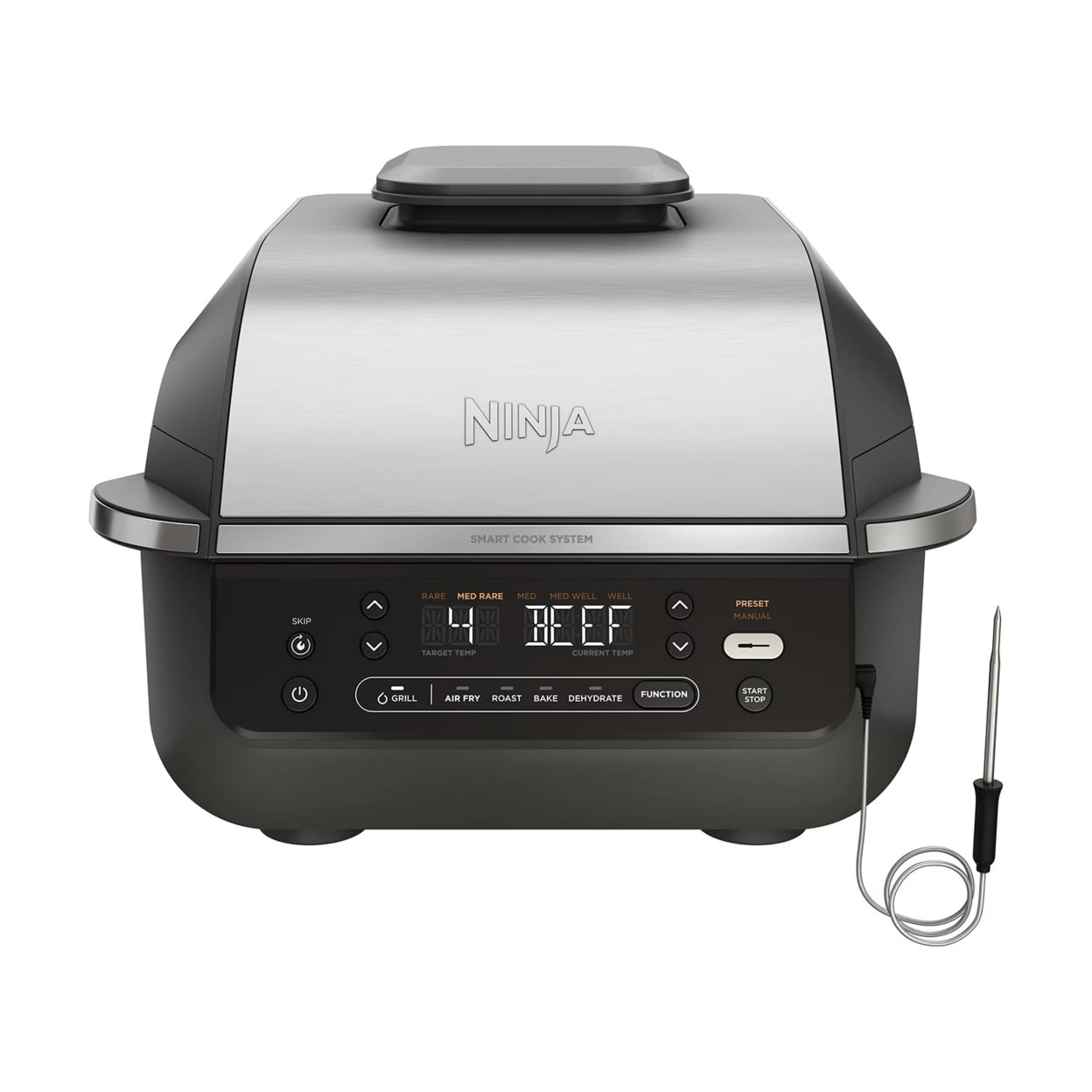  Ninja FG551H Foodi Smart XL 6-in-1 Indoor Grill with 4-Quart  Air Fryer Roast Bake Dehydrate Broil and Leave-in Thermometer, with Extra  Large Capacity (Renewed) (Cinnamon) : Home & Kitchen