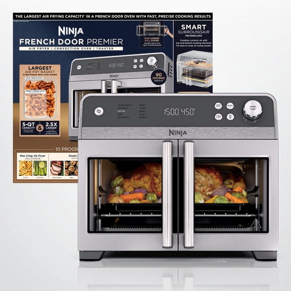Ninja French Door 10-in-1 Countertop Oven, with Smart Surroundair Technology and Air Fry Function, Dishwasher Safe, 7 Pieces, FO101 Gray