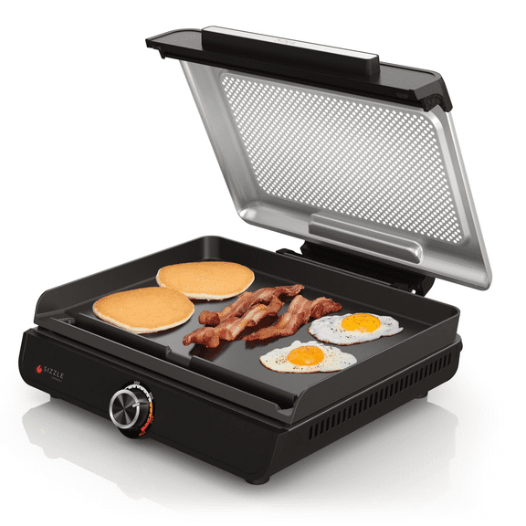Ninja GR100GDL Sizzle Indoor Griddle, 14", Nonstick, Dishwasher Safe, Easy Cleanup, Black, Stainless Steel