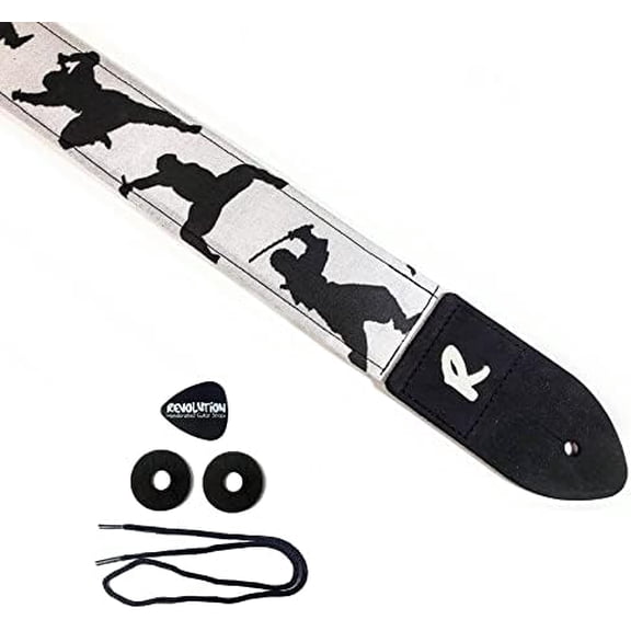 Ninja Guitar Strap, Karate Genuine Leather Ends, Includes 2 Strap Locks & 1 Pick. Adjustable Strap, Pick Pocket, For Bass, Electric & Acoustic Guitars Gift for Guitar Players Men, Women & Kids$$Music
