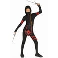 thumbnail image 1 of Ninja Hooded Jumpsuit Child Halloween 6pc Girl Costume, Black Red, Medium 8-10, 1 of 3