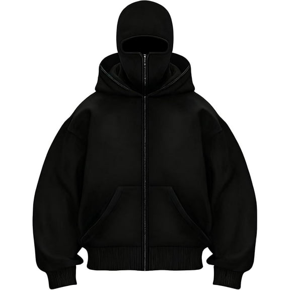 Ninja Hoodie with Face Mask, Winter Autumn Balaclava Hoodie for Men Women Double Hooded Zip-Up