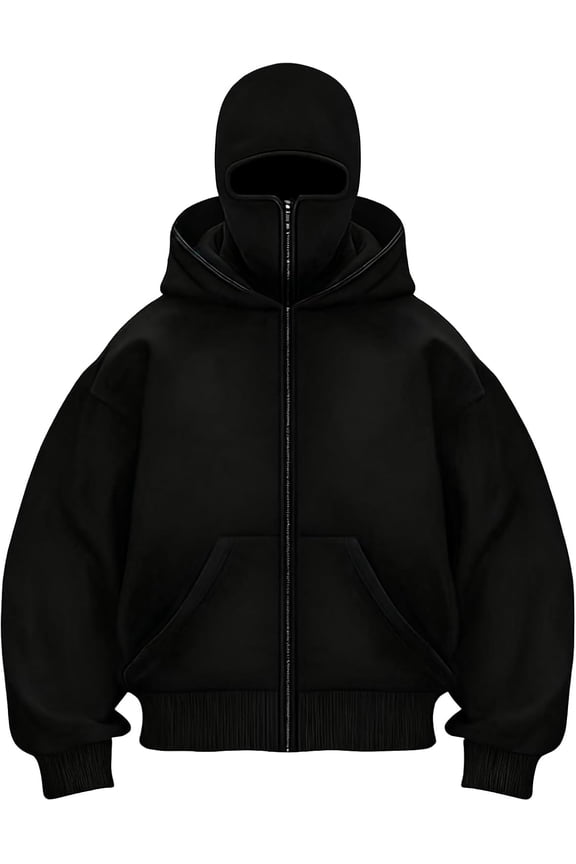 Ninja Hoodie with Face Mask, Winter Autumn Balaclava Hoodie for Men Women Double Hooded Zip-Up