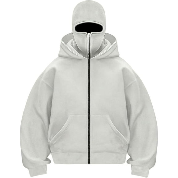 Ninja Hoodie with Face Mask, Winter Autumn Balaclava Hoodie for Men Women Double Hooded Zip-Up