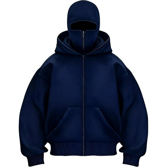 Ninja Hoodie with Face Mask, Winter Autumn Balaclava Hoodie for Men Women Double Hooded Zip-Up