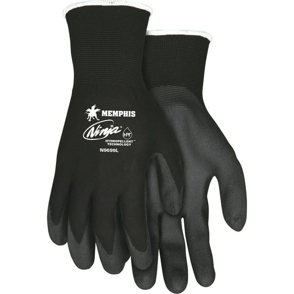 Ninja Hpt Pvc Coated Nylon Gloves, Large, Black, Pair | Bundle of 5 Pairs