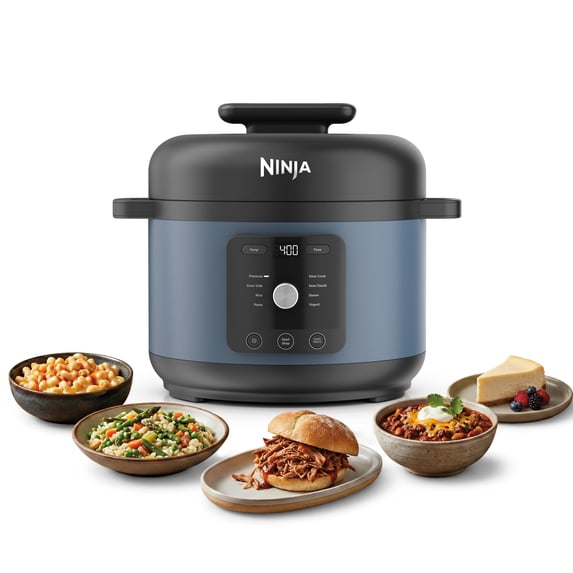 Ninja HyperHeat 9-in-1 Electric Pressure Cooker with SimpliServe Pot — 6.5 Qt, Cooks Up to 2X Faster, 1200W, Feeds 8–10, PC201 Blue Macaron