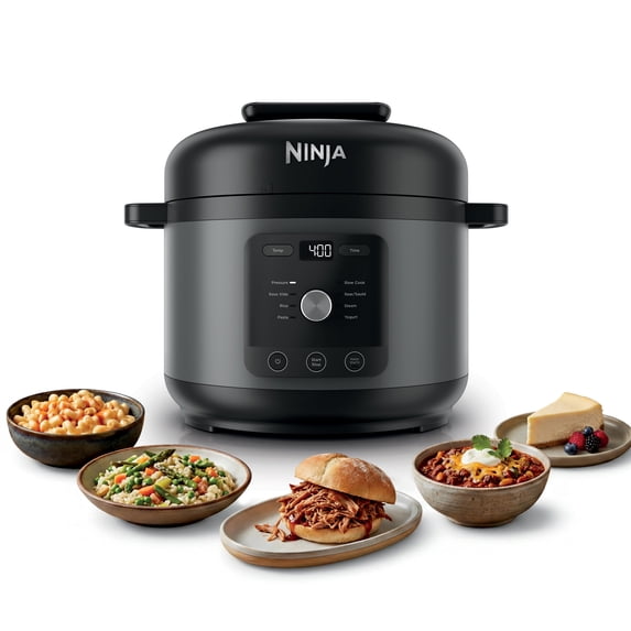 Ninja HyperHeat 9-in-1 Electric Pressure Cooker with SimpliServe Pot — 6.5 Qt, Cooks Up to 2X Faster, 1200W, Feeds 8–10, PC201GY Dark Gray