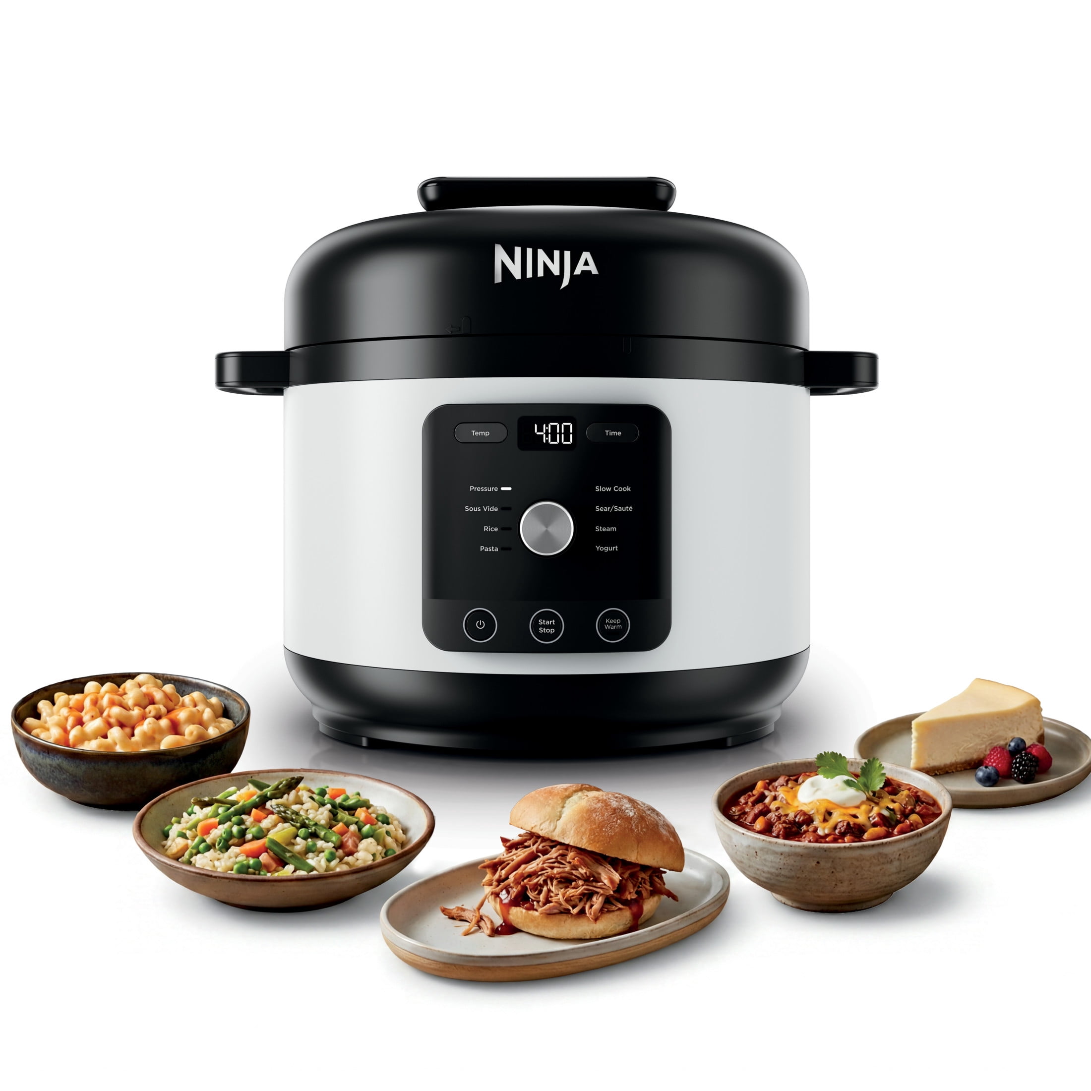 Ninja HyperHeat 9-in-1 Electric Pressure Cooker with SimpliServe Pot — 6.5 Qt, Cooks Up to 2X Faster, 1200W, Feeds 8–10, PC201WH White