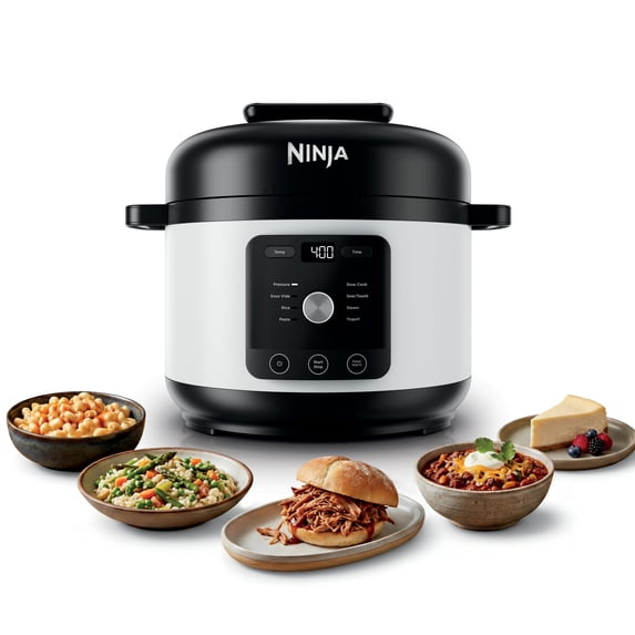 Ninja HyperHeat 9-in-1 Electric Pressure Cooker with SimpliServe Pot — 6.5 Qt, Cooks Up to 2X Faster, 1200W, Feeds 8–10, PC201WH White