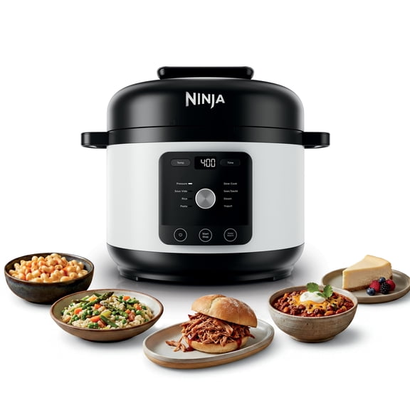 Ninja HyperHeat 9-in-1 Electric Pressure Cooker with SimpliServe Pot — 6.5 Qt, Cooks Up to 2X Faster, 1200W, Feeds 8–10, PC201WH White