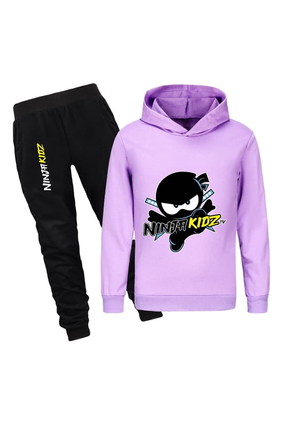 Ninja Kidz 2-Piece Tracksuit for Boys and Girls Hoodie and Jogger Pants Set – Kids Cartoon Loungewear and Playwear Outfit