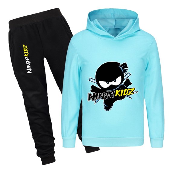 Ninja Kidz 2-Piece Tracksuit for Boys and Girls Hoodie and Jogger Pants Set – Kids Cartoon Loungewear and Playwear Outfit