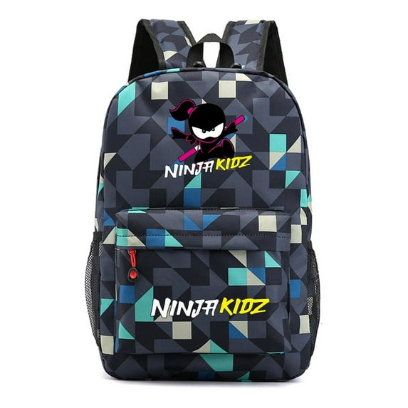 Ninja Kidz All Blue Geometric Backpack, Anime School Daypack with Large Capacity and Laptop Space for Travel and Class