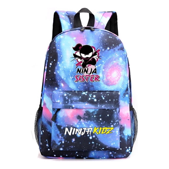 Ninja Kidz Anime Backpack with Nebula Space and Cosmic Burst Print, Blue Galaxy Style Daypack for School and Daily Needs
