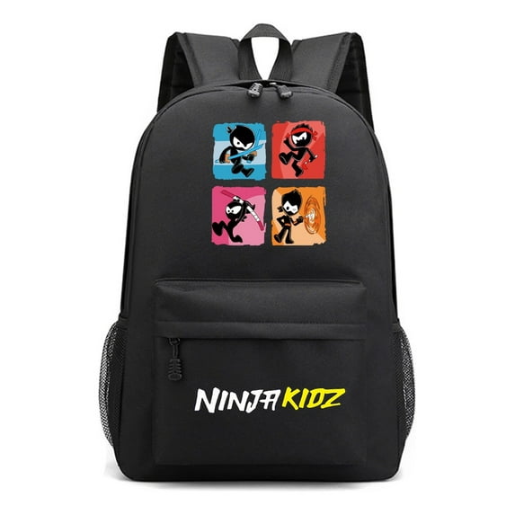 Ninja Kidz Backpack Cartoon Characters School Bag with Front Pocket & Mesh Sides | Durable Lightweight Bookbag for Students, Travel, Sleepovers, Gifts
