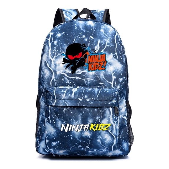 Ninja Kidz Blue Backpack with Starry Night Lightning Design, Cool Anime Laptop Daypack for Students, Lightweight and Spacious