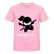THOMBASE Ninja Kidz Boys Girls Short Sleeve T-Shirt – Comfortable Crew Neck Top with Cool Ninja Print – Sizes for Toddlers to Teens