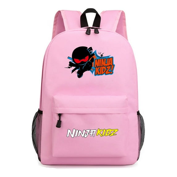 Ninja Kidz Cartoon Print Pink Backpack, Stylish Anime Gaming School Daypack with Laptop Pocket, Lightweight and Spacious for Daily Use