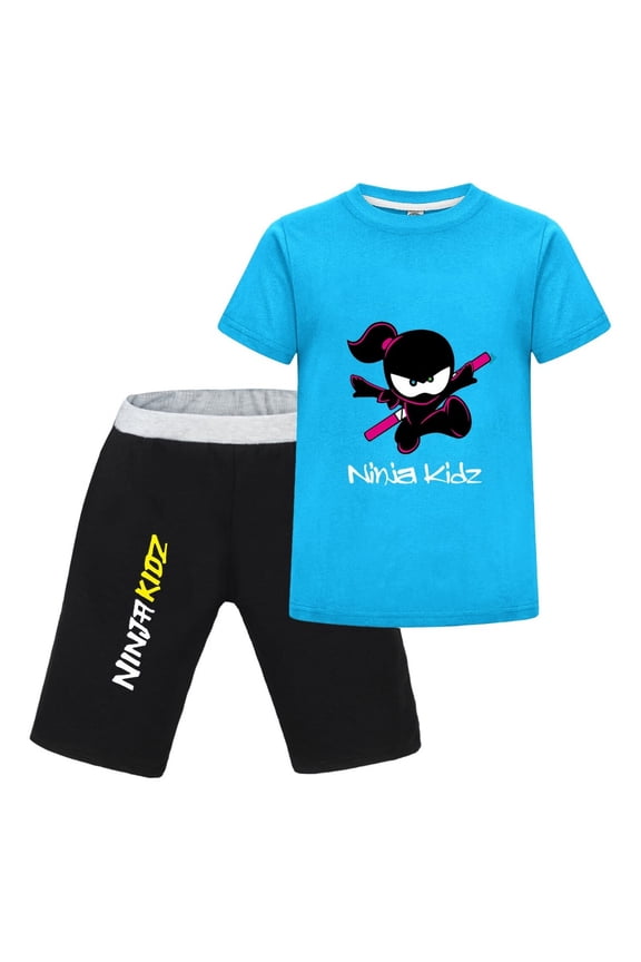 Ninja Kidz Cartoon T-Shirt and Shorts for Boys Girls – Fun Summer Outfit Set for Toddlers and Kids