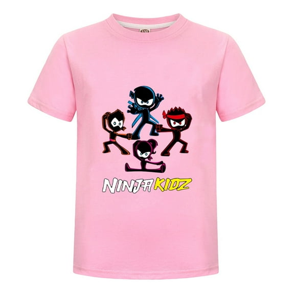 Ninja Kidz Cartoon T-Shirt for Kids – Colorful Ninja Characters Graphic Tee – Boys Girls Short Sleeve Cotton Top Ages 3-14