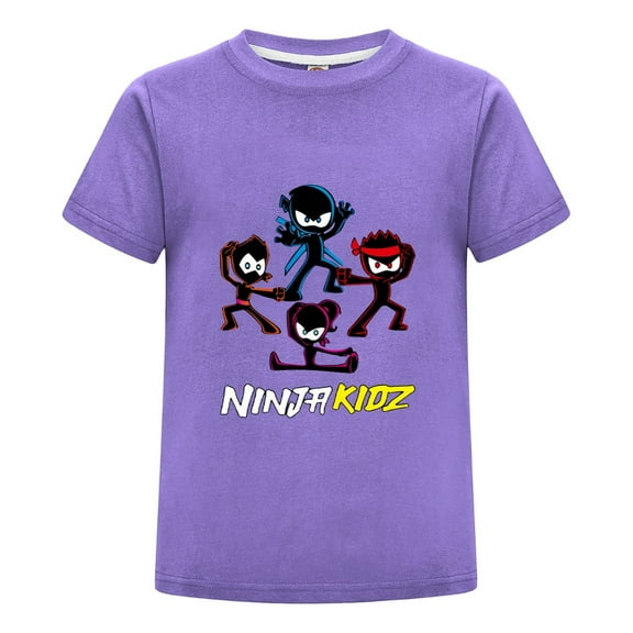 Ninja Kidz Cartoon T-Shirt for Kids – Colorful Ninja Characters Graphic Tee – Boys Girls Short Sleeve Cotton Top Ages 3-14