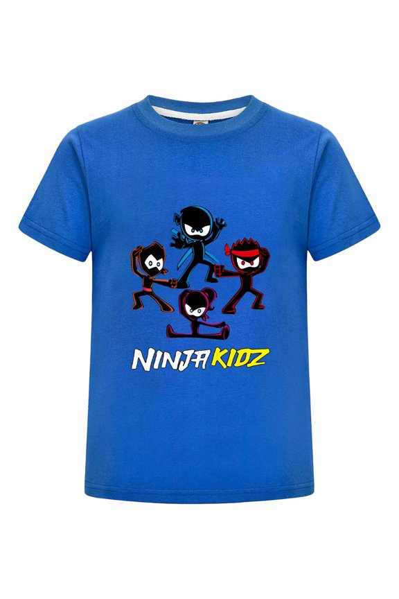 Ninja Kidz Cartoon T-Shirt for Kids – Colorful Ninja Characters Graphic Tee – Boys Girls Short Sleeve Cotton Top Ages 3-14