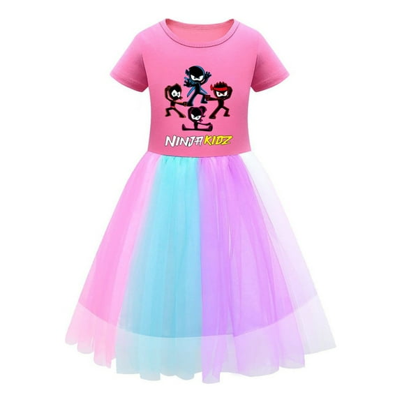 Ninja Kidz Character Dress for Girls – Rainbow Tulle Skirt and Cotton Top – Comfortable Kids for Dress-Up, Playdates, and Celebrations