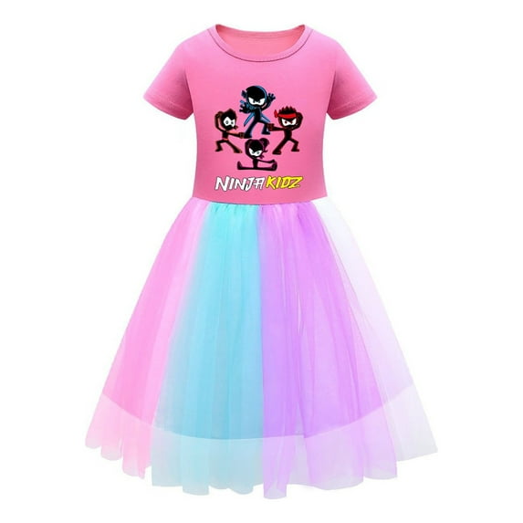 Ninja Kidz Character Dress for Girls – Rainbow Tulle Skirt and Cotton Top – Comfortable Kids for Dress-Up, Playdates, and Celebrations