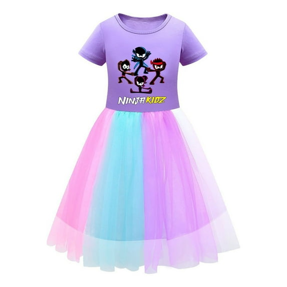 Ninja Kidz Character Dress for Girls – Rainbow Tulle Skirt and Cotton Top – Comfortable Kids for Dress-Up, Playdates, and Celebrations