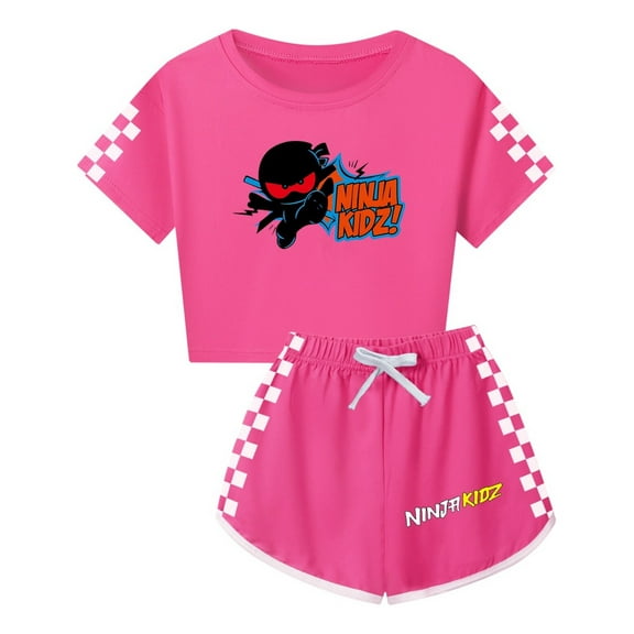 Ninja Kidz Clothing Set for Girls – Kids Crop Top and Shorts with Cool Characters – Summer Sportswear