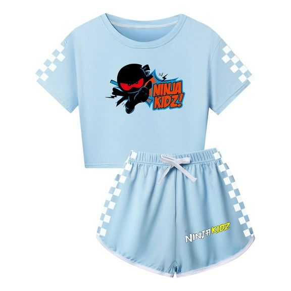 Ninja Kidz Clothing Set for Girls – Kids Crop Top and Shorts with Cool Characters – Summer Sportswear