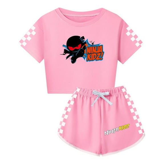 Ninja Kidz Clothing Set for Girls – Kids Crop Top and Shorts with Cool Characters – Summer Sportswear