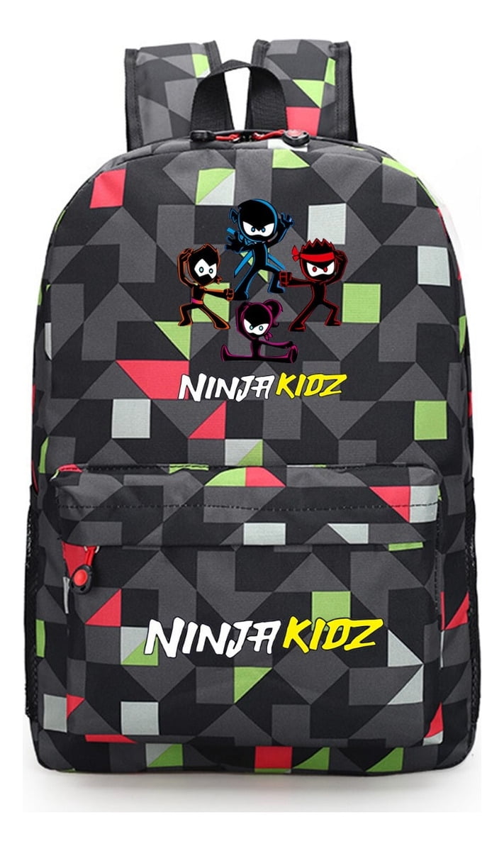 Ninja Kidz Geometric Design School Backpack, Black Anime-Inspired ...