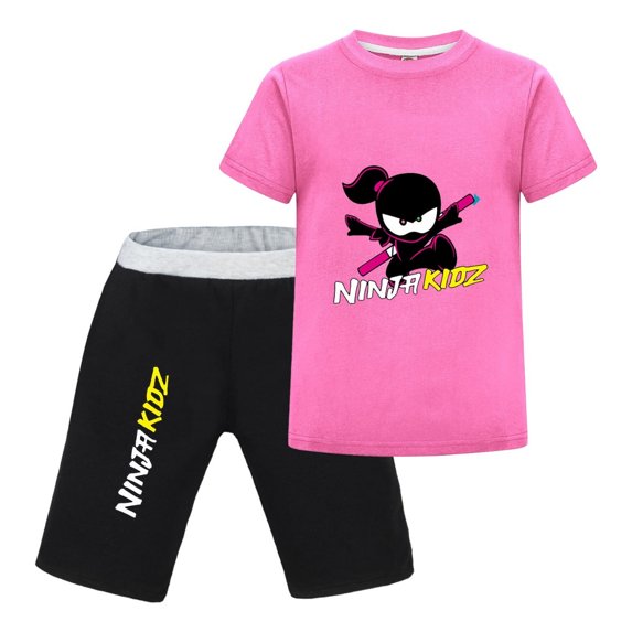 Ninja Kidz Girls Cartoon Clothing Set – Short Sleeve Graphic Tee and Comfortable Shorts for Summer