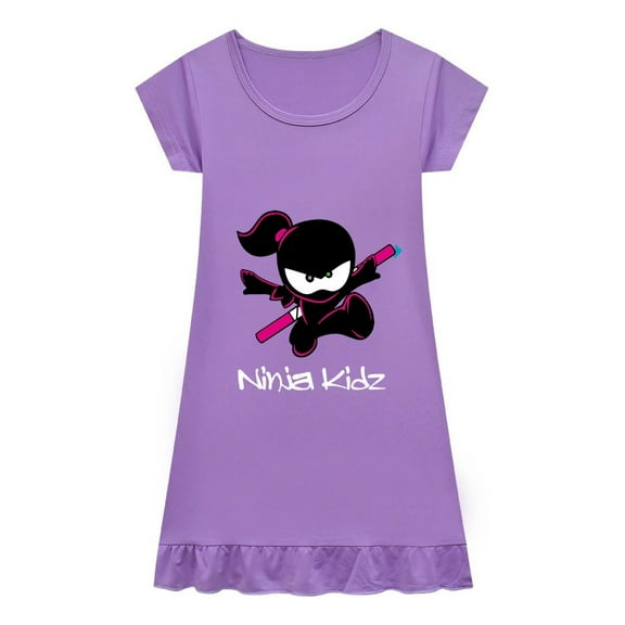 Ninja Kidz Girls Nightshirt – Pink Short Sleeve Pajamas – Fun Sleep Dress for Kids Birthday Gift