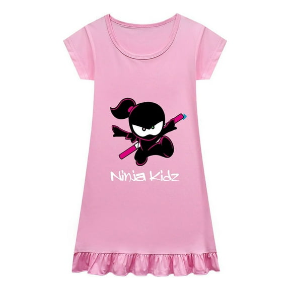 Ninja Kidz Girls Nightshirt – Pink Short Sleeve Pajamas – Fun Sleep Dress for Kids Birthday Gift