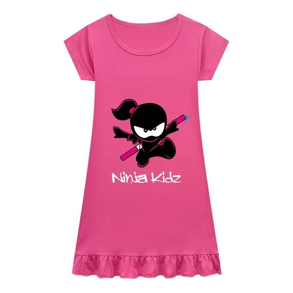 Ninja Kidz Girls Nightshirt – Pink Short Sleeve Pajamas – Fun Sleep Dress for Kids Birthday Gift