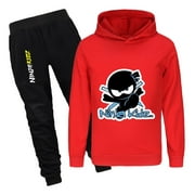 THOMBASE Ninja Kidz Hoodie and Jogger Pants Set – 2-Piece Outfit for Kids – Boys Girls Cartoon Character Clothes for Home and School