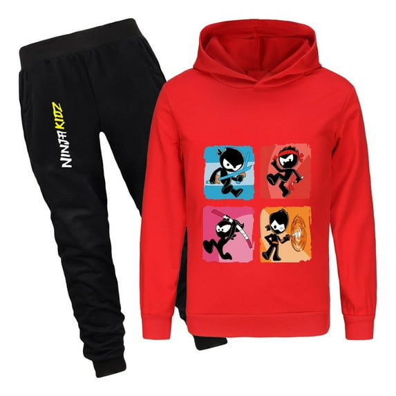 Ninja Kidz Kids Hoodie and Pants Set – Boys Girls 2-Piece Outfit – Cartoon Print Pullover Sweatshirt and Jogger Sweatpants for Casual Wear, Sports, Loungewear