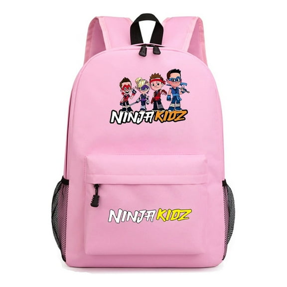Ninja Kidz Light Pink Backpack for Students, Anime Gaming Style School Bag with Laptop Pocket, Lightweight and Functional