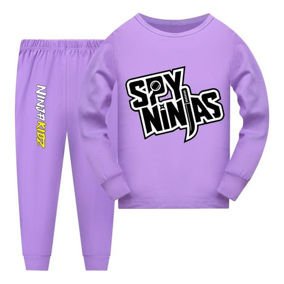 Ninja Kidz Nightwear Set for Kids – Boys Girls Cartoon Sleepwear – Long Sleeve Sleep Attire and Loungewear for Toddler Youth – Soft Pajamas for Home and Bedtime